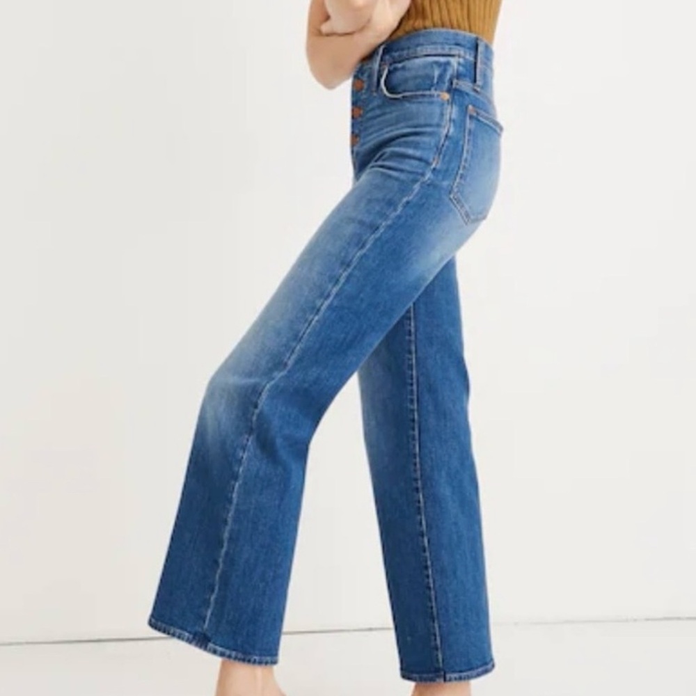 Madewell Slim Wide Leg Crop High-Rise Medium Wash Button Fly jeans sz 30 tall